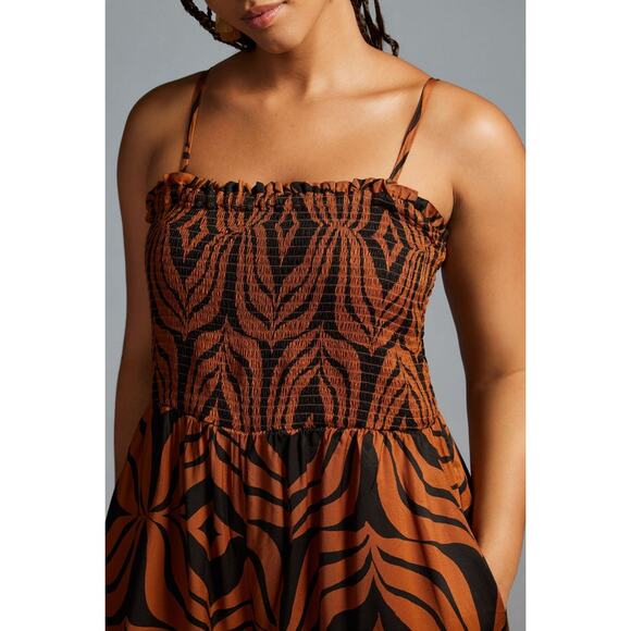 ANTHROPOLOGIE Women's Printed Balloon-Leg Jumpsuit Size SP In Dark Orange - Picture 3 of 13